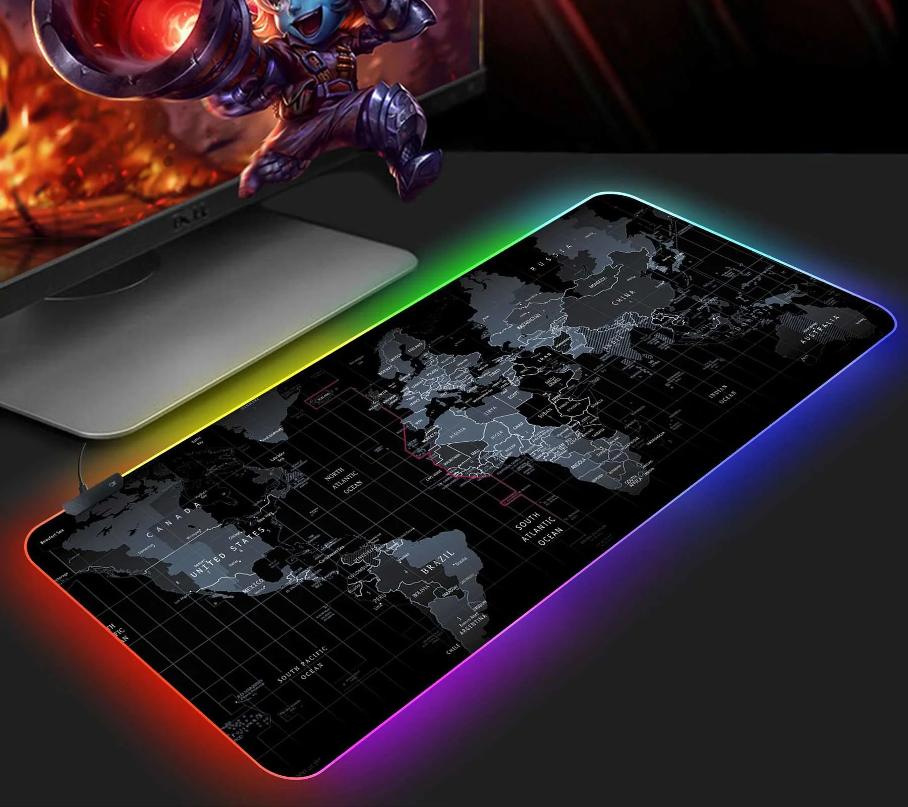 Glowing Cool RGB World Map Gaming Mousepad