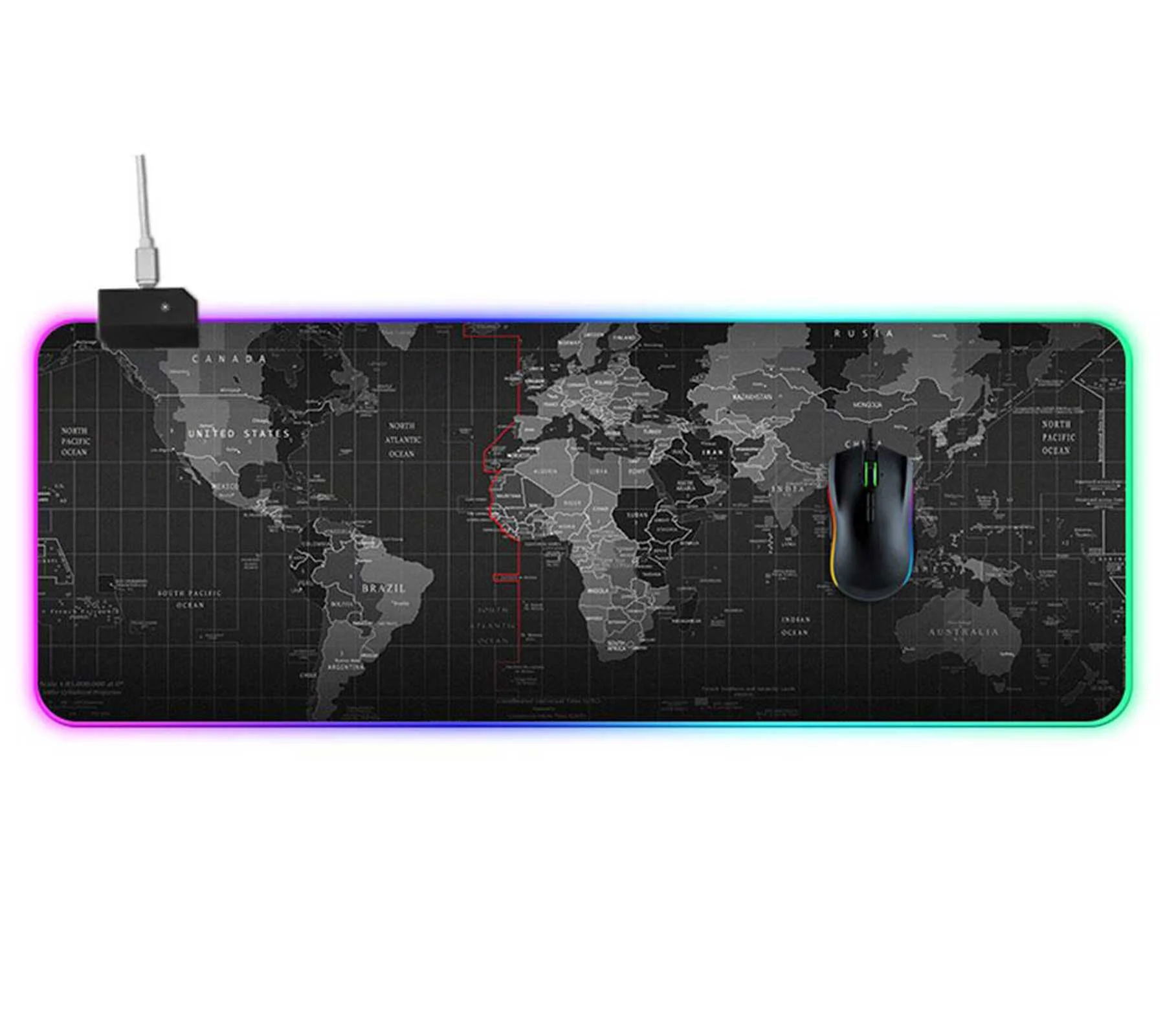 Glowing Cool RGB World Map Gaming Mousepad